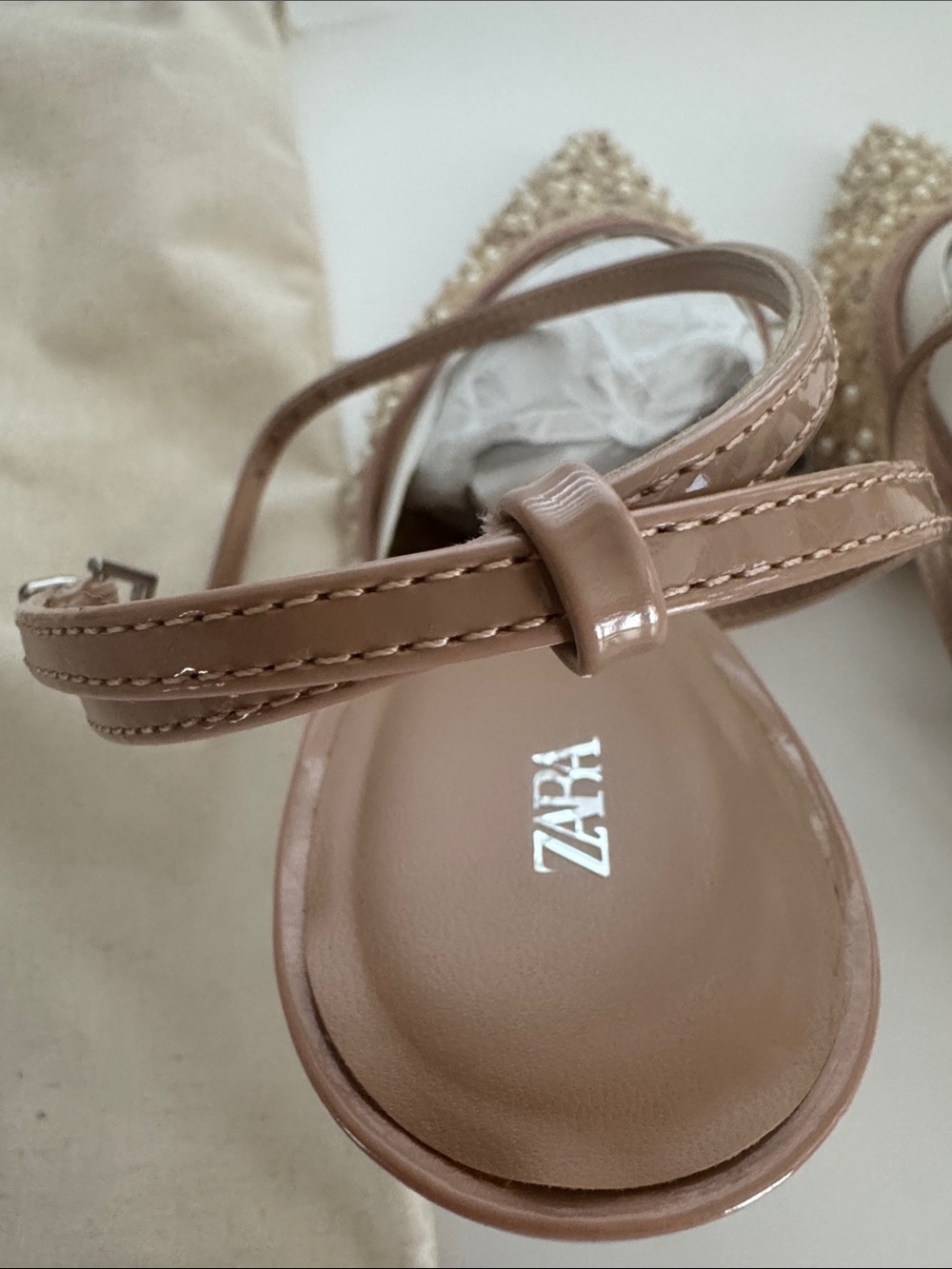 ZARA Rose Gold Sequin Pointed Slingback Heels - Picture 5 of 10